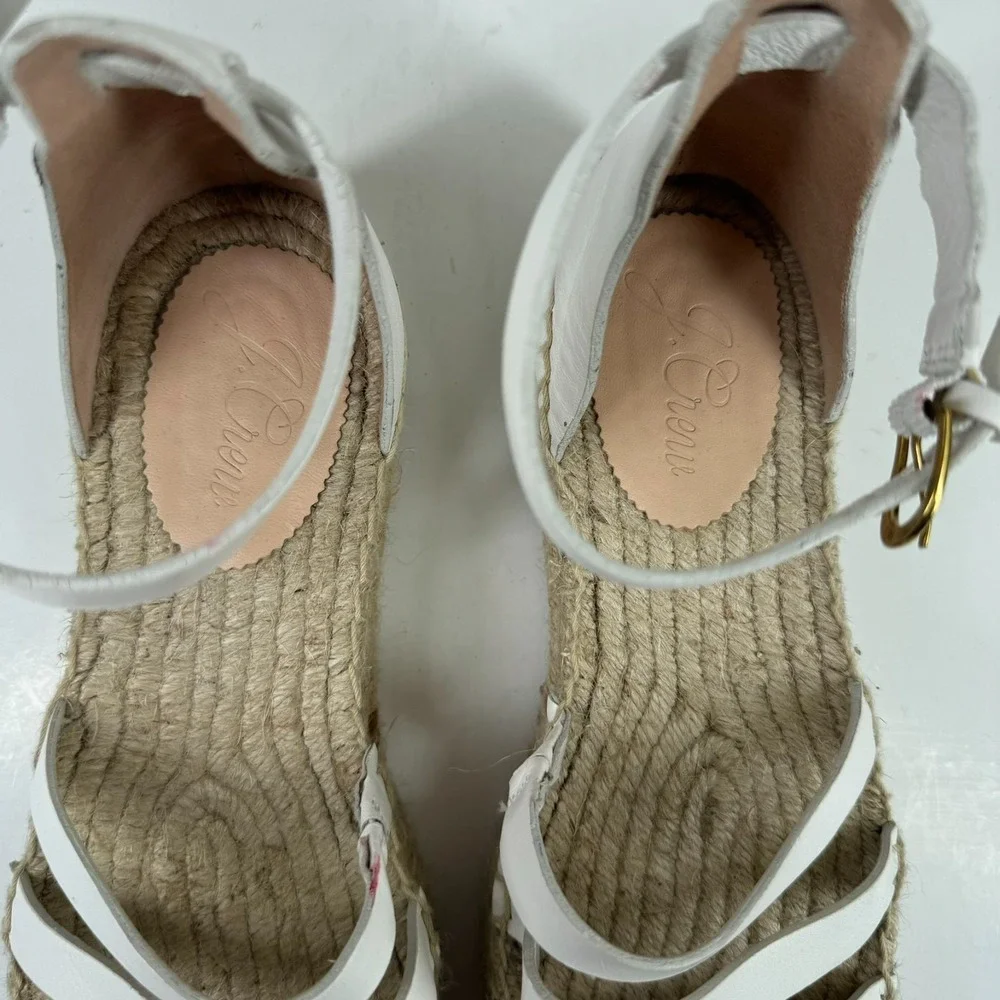 J. Crew Women's 8 White Leather Ankle Strap Gladiator Espadrille Flatform Sandal